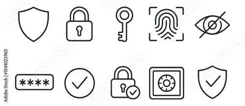 Security and privacy line icon set. lock, shield, key collection