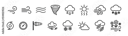 Weather, climate outline icon set. forecast, temperature, wind, rain outline collection