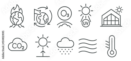 Climate change line icon set. global warming, environment impact icons collection