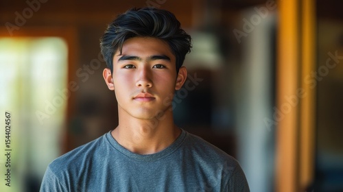 Casual Portrait of Young Man Indoors with Confident Smile and Stylish Haircut