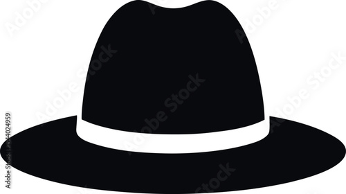 Black Fedora Hat Silhouette Icon on White Background