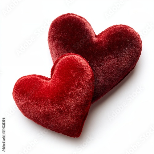 Two plush velvet hearts, a symbol of affection and romance. Valentine's Day present concept
