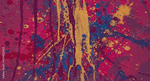 Vibrant abstract splattered paint background with drips