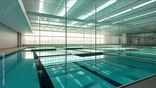 Indoor Swimming Pool with Serene Aquamarine Water Reflecting Natural Light and Architecture