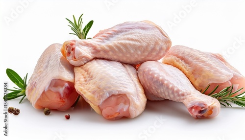 raw chicken wings and drumsticks on a white isolate background for culinary presentations and recipes