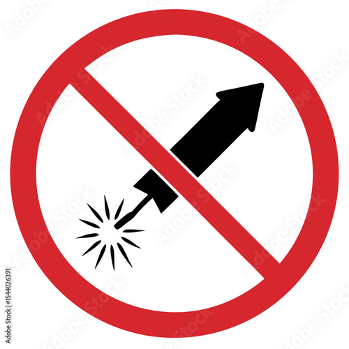 Prohibition sign for fireworks with an upward arrow