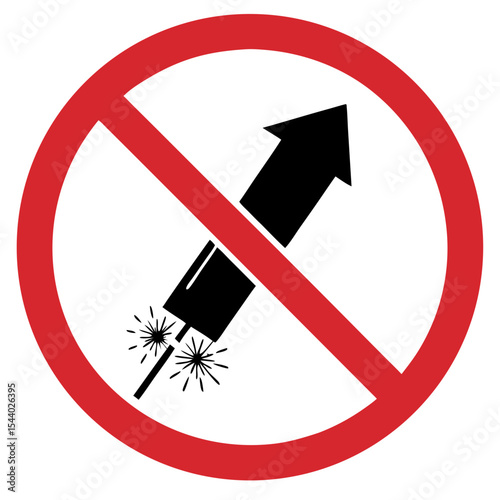 Prohibition sign for fireworks with an upward arrow