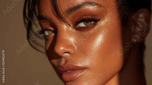 Beautiful woman with glowing skin skincare makeup beauty portrait healthy face model cosmetics glamour shine