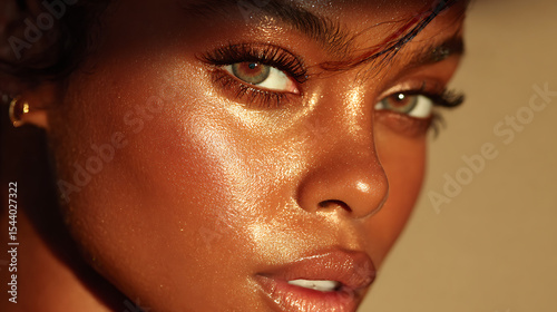 Close up beauty portrait of african american woman with glowing skin and beautiful eyes studio shot