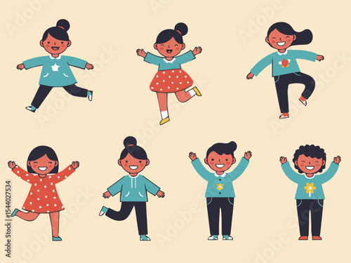 Joyful Cartoon Kids: A charming cartoon captures children immersed in joyful play, radiating a sense of happiness and playful spirit.