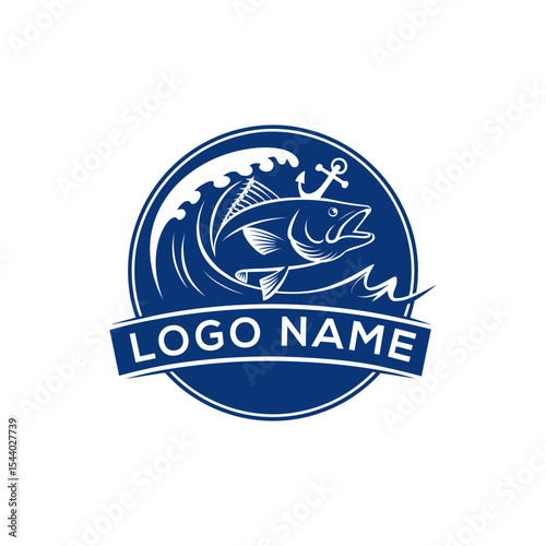 Fishing logo with fish wave and anchor
