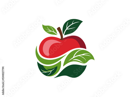 Red apple with green leaves logo