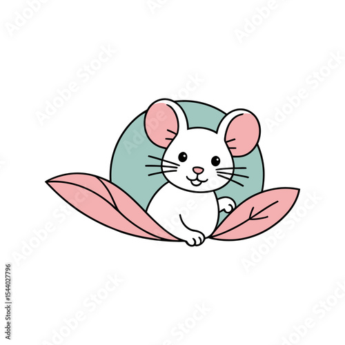 Cute cartoon mouse with leaves logo