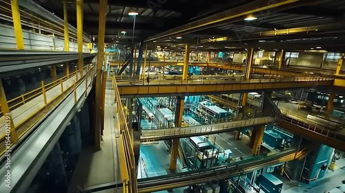 Industrial Interior Complex: A High Angle View of an Intricate Factory Setting