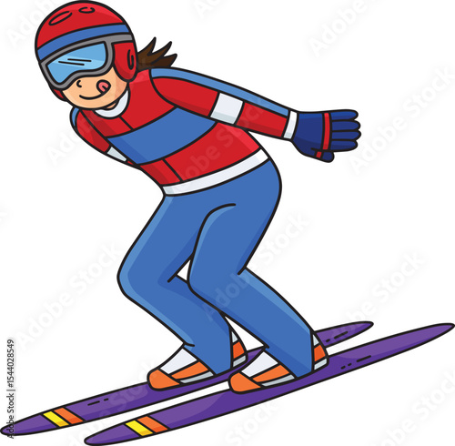 Ski Jumping Female Jumper Sliding Cartoon Clipart 