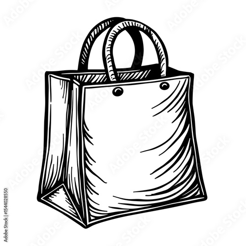 Hand-drawn sketch of a shopping bag with handles. Concept of shopping and retail lifestyle - consumer culture - boutique fashion