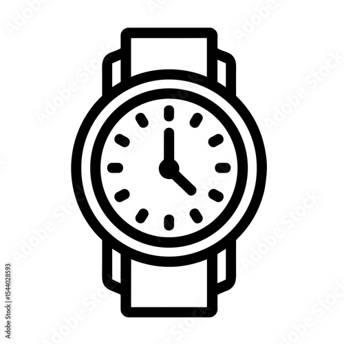 Icon of a wristwatch with analog face and bold graphic lines. Concept of timekeeping and punctuality - personal accessory - daily use