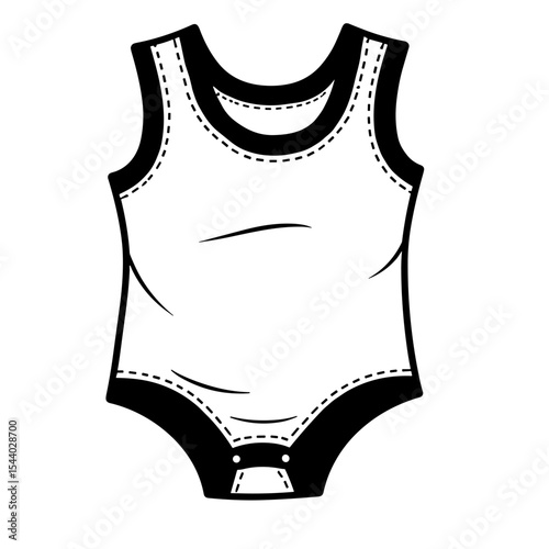 Infant sleeveless bodysuit with button closure. Used for newborn clothing collections and maternity content