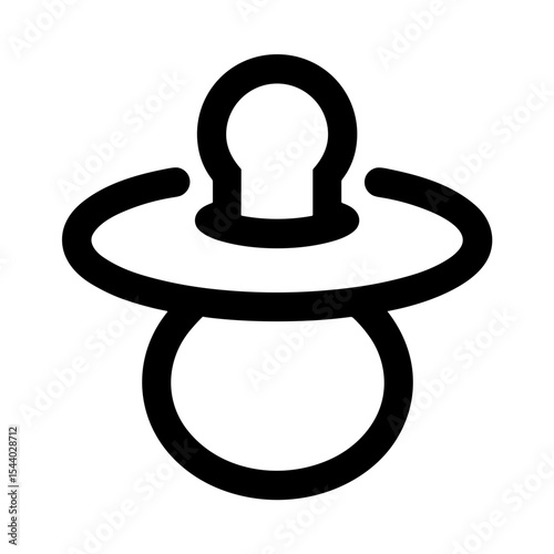 Pacifier with rounded ring and bulb nipple in outline style. Used for baby accessories branding and parenting applications