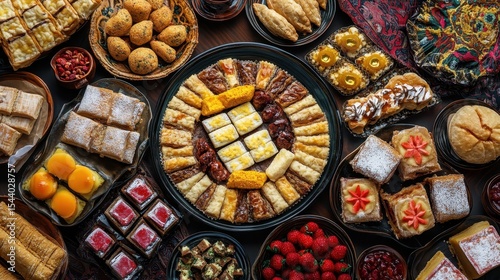 Middle Eastern Pastry Assortment: Vibrant Traditional Sweets and Desserts Display