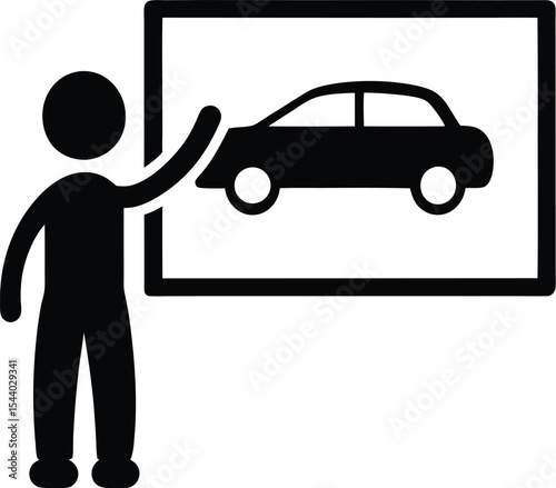 Person presenting car silhouette vector illustration