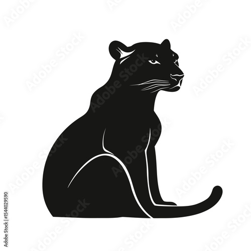 Minimalist black panther silhouette sitting side view with subtle white highlights vector illustration in flat design style for wildlife concepts and logos
