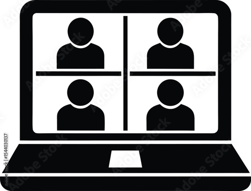 Laptop video conference silhouette vector illustration