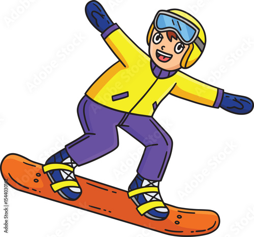 Snowboarding Boy making a Leap Cartoon Clipart 