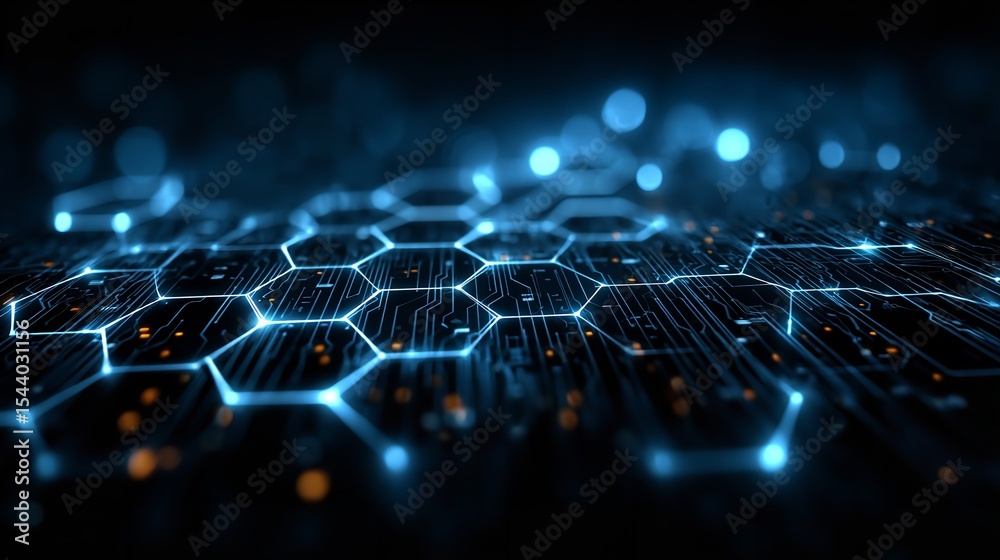 Obraz premium Blue Tech Background Featuring Circuit Lines and Digital Elements