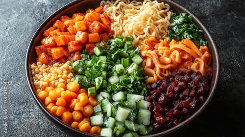 Colorful Vegan Grain Salad: Nature's Bounty and Fresh Produce for a Nutritious Plant-Based Meal