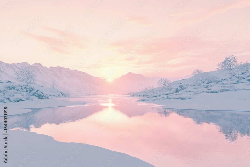 Obraz premium A frozen lake lies silent in a snowy world