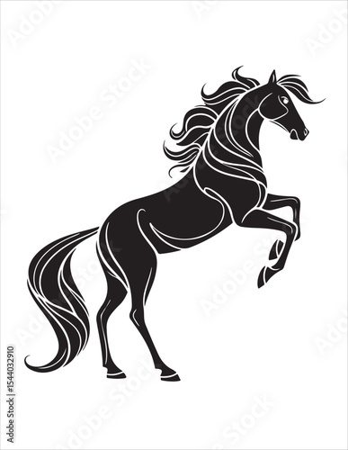 Elegant Horse Silhouette Vector – Black and White Stallion Illustrations, Equestrian Clipart & Galloping Horse Graphics