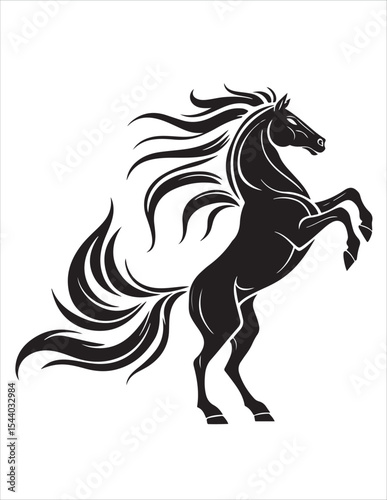 Elegant Horse Silhouette Vector – Black and White Stallion Illustrations, Equestrian Clipart & Galloping Horse Graphics