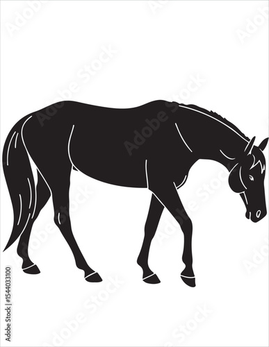 Elegant Horse Silhouette Vector – Black and White Stallion Illustrations, Equestrian Clipart & Galloping Horse Graphics