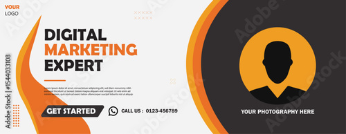 Digital marketing expert banner template with orange and black design