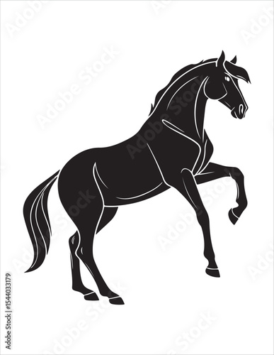 Elegant Horse Silhouette Vector – Black and White Stallion Illustrations, Equestrian Clipart & Galloping Horse Graphics