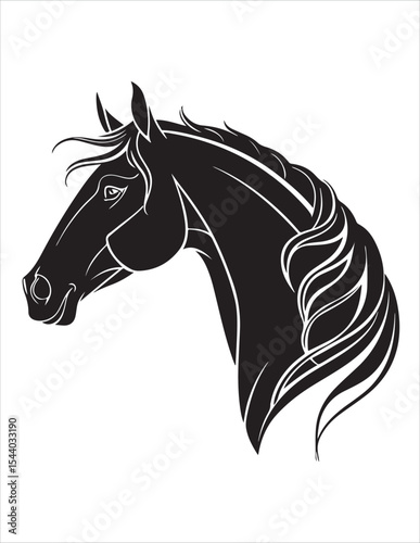 Elegant Horse Silhouette Vector – Black and White Stallion Illustrations, Equestrian Clipart & Galloping Horse Graphics