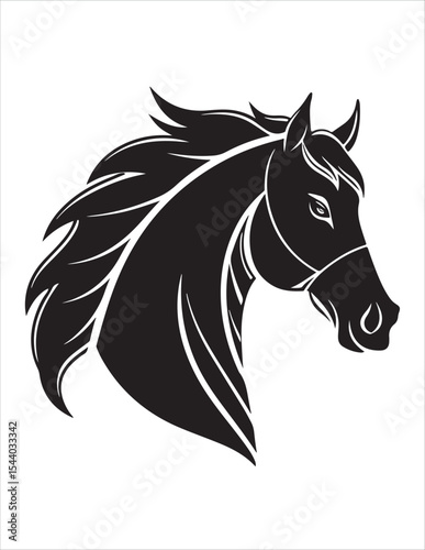Elegant Horse Silhouette Vector – Black and White Stallion Illustrations, Equestrian Clipart & Galloping Horse Graphics