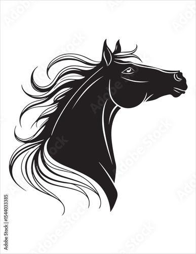 Elegant Horse Silhouette Vector – Black and White Stallion Illustrations, Equestrian Clipart & Galloping Horse Graphics