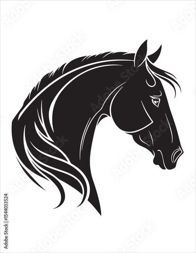 Elegant Horse Silhouette Vector – Black and White Stallion Illustrations, Equestrian Clipart & Galloping Horse Graphics