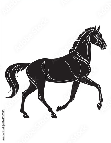 Elegant Horse Silhouette Vector – Black and White Stallion Illustrations, Equestrian Clipart & Galloping Horse Graphics