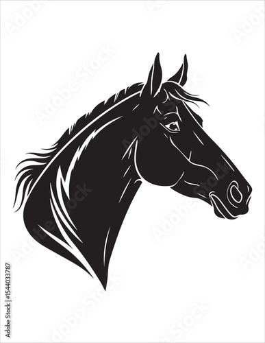 Elegant Horse Silhouette Vector – Black and White Stallion Illustrations, Equestrian Clipart & Galloping Horse Graphics