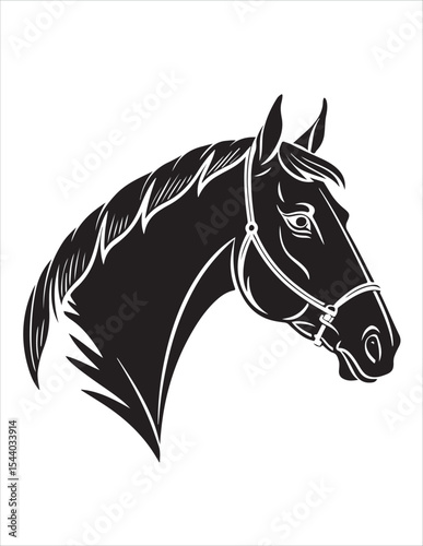 Elegant Horse Silhouette Vector – Black and White Stallion Illustrations, Equestrian Clipart & Galloping Horse Graphics