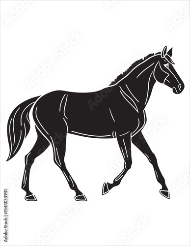 Elegant Horse Silhouette Vector – Black and White Stallion Illustrations, Equestrian Clipart & Galloping Horse Graphics