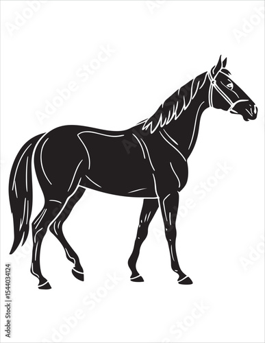 Elegant Horse Silhouette Vector – Black and White Stallion Illustrations, Equestrian Clipart & Galloping Horse Graphics