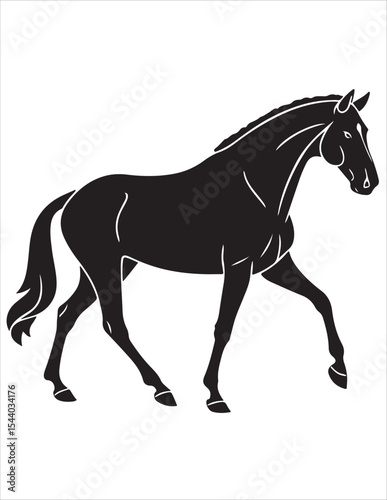 Elegant Horse Silhouette Vector – Black and White Stallion Illustrations, Equestrian Clipart & Galloping Horse Graphics