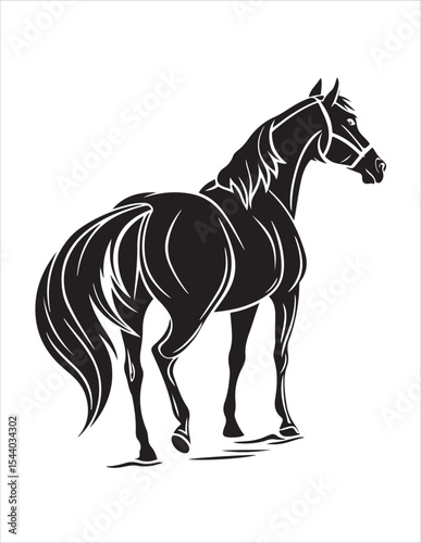 Elegant Horse Silhouette Vector – Black and White Stallion Illustrations, Equestrian Clipart & Galloping Horse Graphics