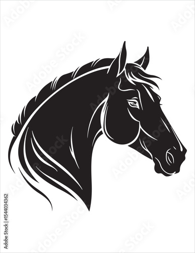 Elegant Horse Silhouette Vector – Black and White Stallion Illustrations, Equestrian Clipart & Galloping Horse Graphics