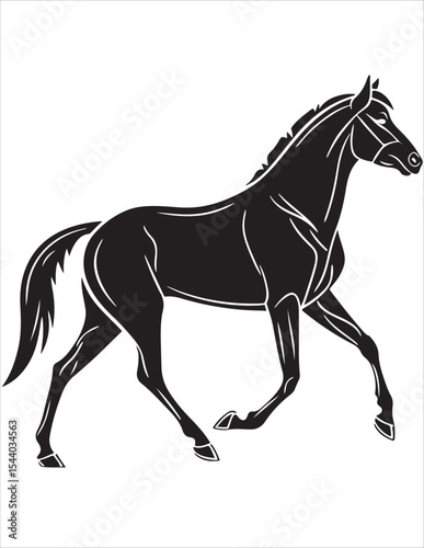 Elegant Horse Silhouette Vector – Black and White Stallion Illustrations, Equestrian Clipart & Galloping Horse Graphics