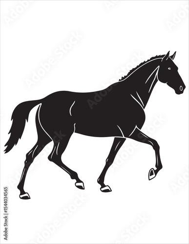 Elegant Horse Silhouette Vector – Black and White Stallion Illustrations, Equestrian Clipart & Galloping Horse Graphics
